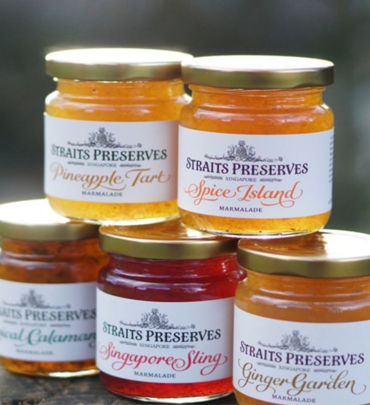 A spread of Straits Preserves marmalade jars in various flavours